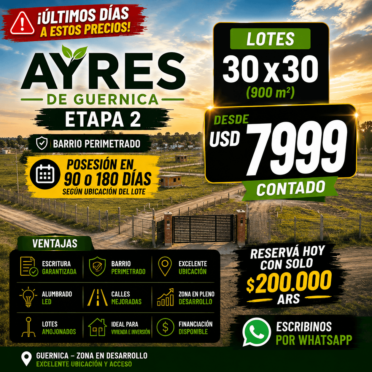 LOTE DE 900M2 - 30X30 A TAN SOLO 7999 USD FINAL